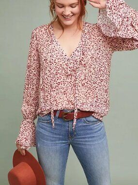 Anatolia Floral Peasant Blouse by Steele for Anthropologie Size M